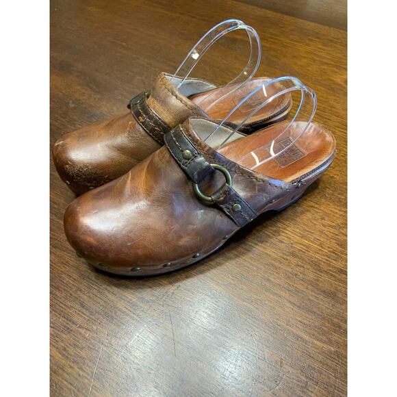 Frye Leather Clog Women 6 Boho Hippie Lagenlook Cottage Fringe Grunge Weathered - Picture 10 of 10